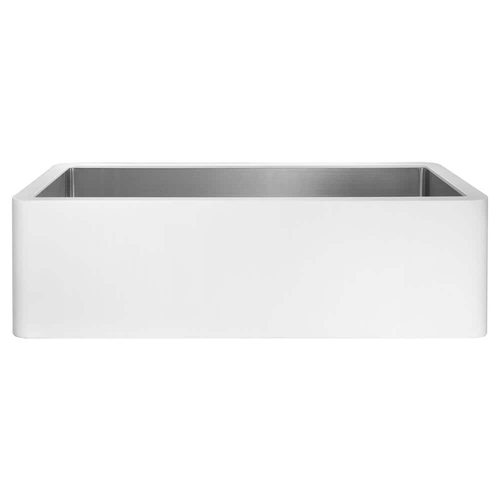 Apollo 36'' White Stone Farmhouse Kitchen Sink with Stainless Steel Interior
