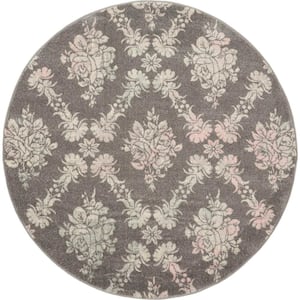 Tranquil Grey/Pink 5 ft. x 5 ft. Persian Vintage Round Area Rug
