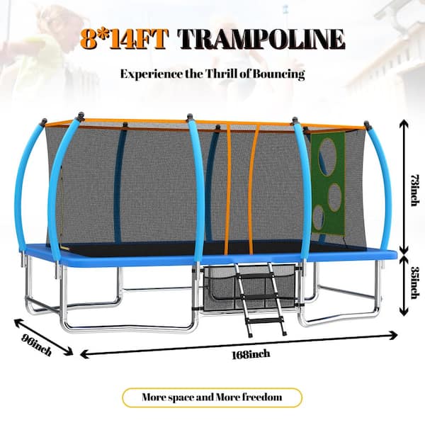 Flynama 8x14FT Outdoor Square Rectangular Trampoline for Kids