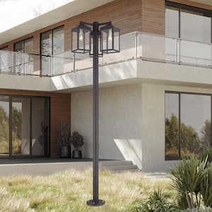 Nyack 3-Light Bronze Cast Brass Hardwired Outdoor Rust Resistant Post Light Set with No Bulbs Included