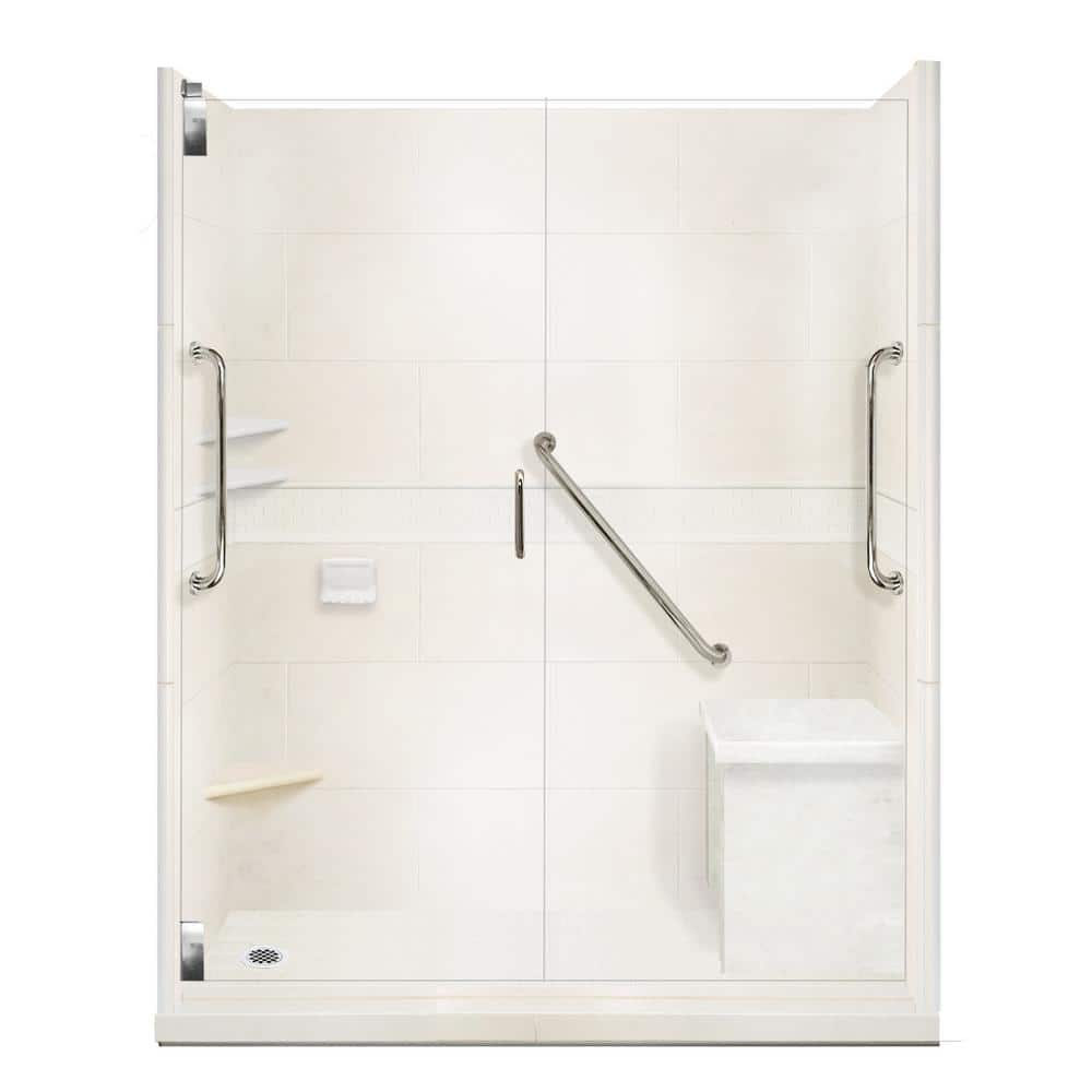 Ella Basic 37 in. x 48 in. x 80 in. AcrylX 1-Piece Low Threshold Shower Wall and Shower Pan in White, Center Drain, LHS Seat