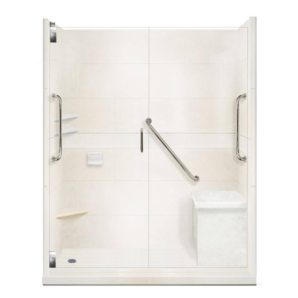 Classic Freedom Grand Hinged 34 in. x 60 in. x 80 in. Left Drain Alcove Shower Kit in Natural Buff and Satin Nickel price history on PriceWatchPro