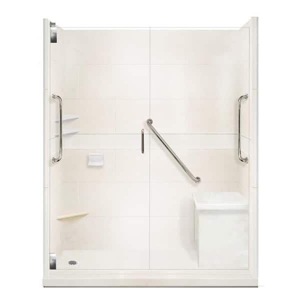 American Bath Factory Classic Freedom Grand Hinged 42 in. x 60 in. x 80 in. Left Drain Alcove Shower Kit in Natural Buff and Satin Nickel