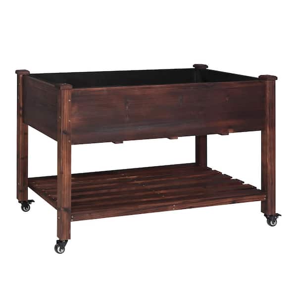 VEIKOUS 47 in. x 23 in. x 33 in. Brown Cedar Wooden Raised Garden Bed with Lockable Wheels and Liner