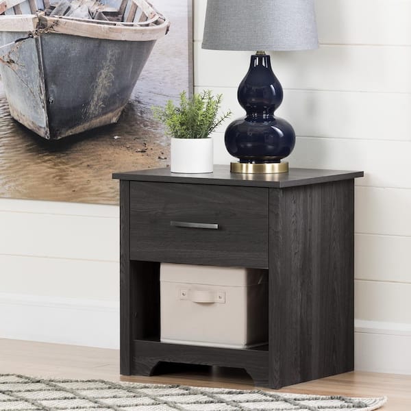South Shore Fusion 1-Drawer Gray Oak Nightstand