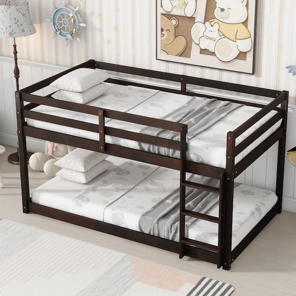 Harper & Bright Designs Espresso Twin Size Wood Loft Bed with Ladder, No Slats for Bottom Beds