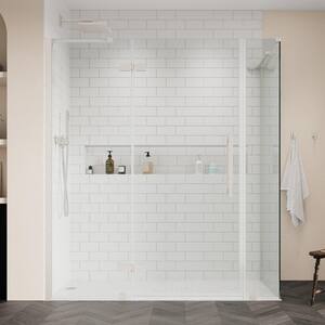 Tampa 60 13/16 in. W x 72 in. H Rectangular Pivot Frameless Corner Shower Enclosure in Satin Nickel