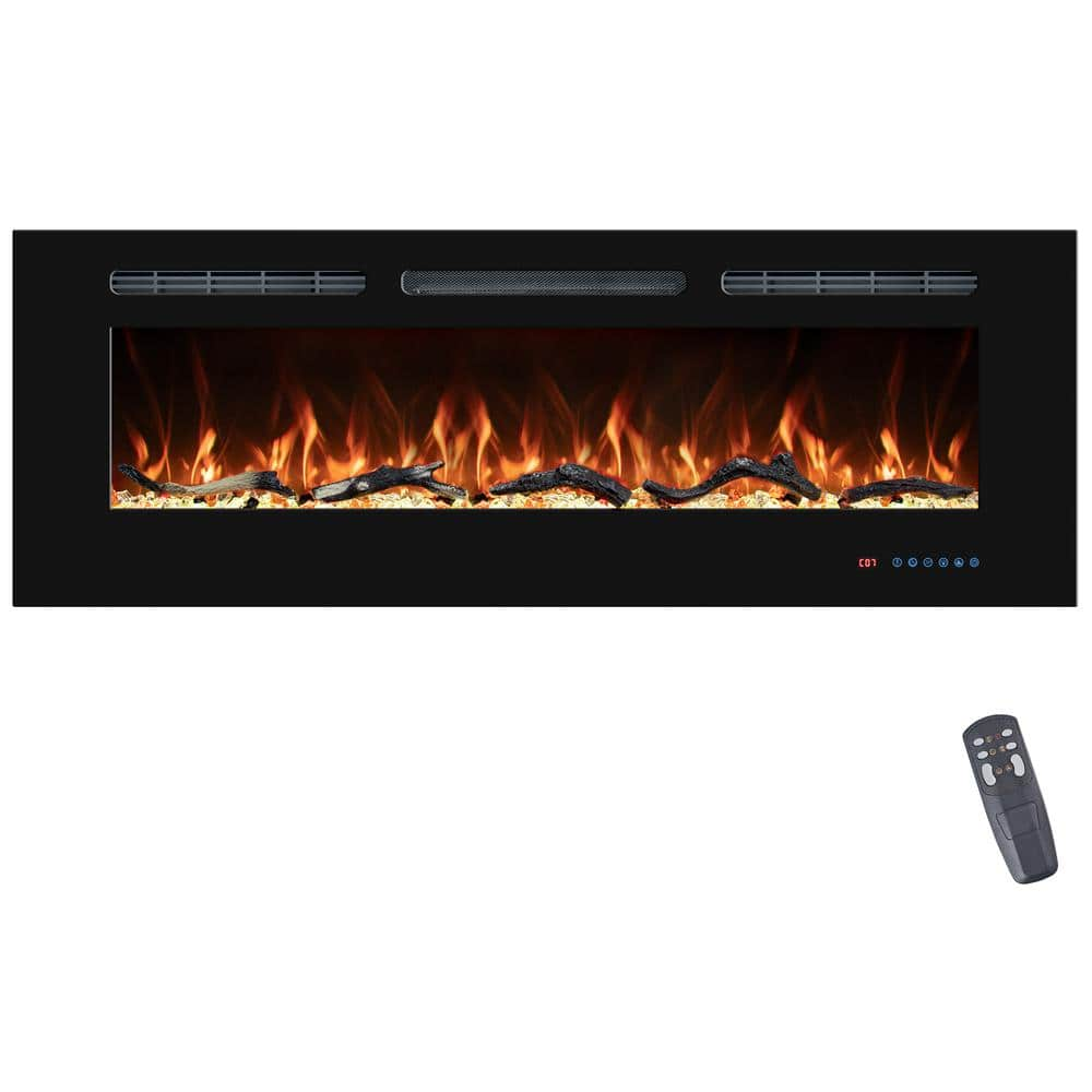 60 in. Electric Fireplace Inserts, Wall Mounted with 13 Flame Colors, Thermostat in Black -  Prismaster ...keeps your home stylish, PT03EF60R