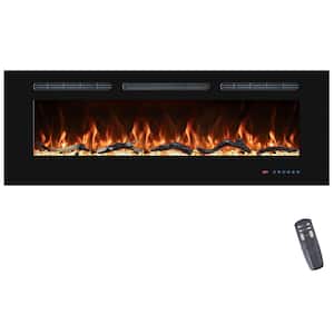 60 in. Electric Fireplace Inserts, Wall Mounted with 13 Flame Colors, Thermostat in Black