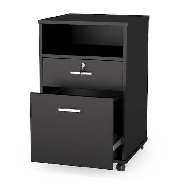 Byblight Atencio Black Mobile File Cabinet With Lock 2 Drawer Wood Filing For Letter Size Bb C0343xf The