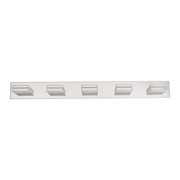 40.6 in. 5-Light Modern Chrome LED Vanity Light Bar with Acrylic Shades