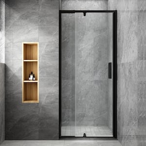 28 to 32 in. W x 72 in. H Framed Pivot Shower Door in Black with Clear Glass