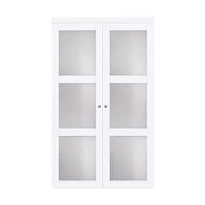 24 in x 80.25 in. Off White 3-Lite Tempered Frosted Glass MDF Interior Pivot Closet Door