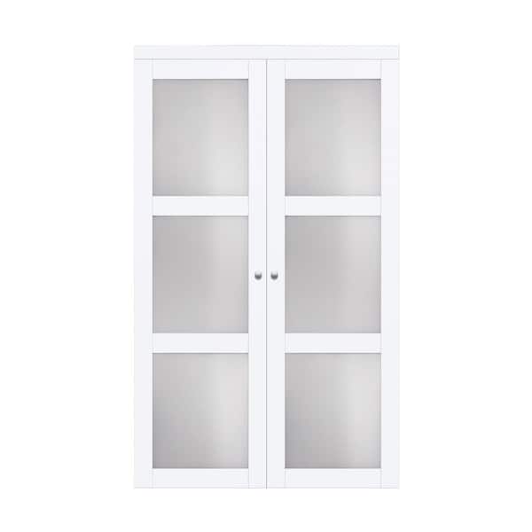 TRUporte 24 in x 80.25 in. Off White 3-Lite Tempered Frosted Glass MDF Interior French Door