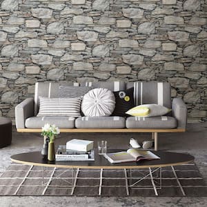 Cesar Grey Stone Wall Paper Strippable Roll Wallpaper (Covers 56.4 sq. ft.)
