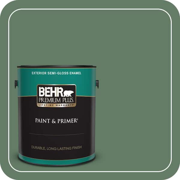 BEHR PREMIUM PLUS 1 gal. #S410-6 Greener Pastures Semi-Gloss Enamel Exterior Paint & Primer