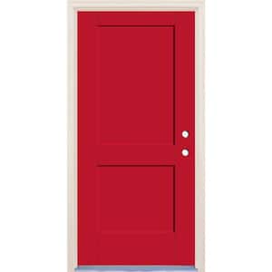 32 in. x 80 in. 2-Panel Left-Hand Ruby Red Fiberglass Prehung Front Door w/6-9/16 in. Frame and Nickel Hinges
