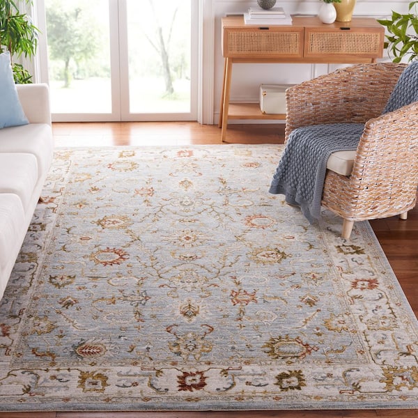 Hamilton Blue/Gold 4 ft. x 6 ft. Border Floral Area Rug
