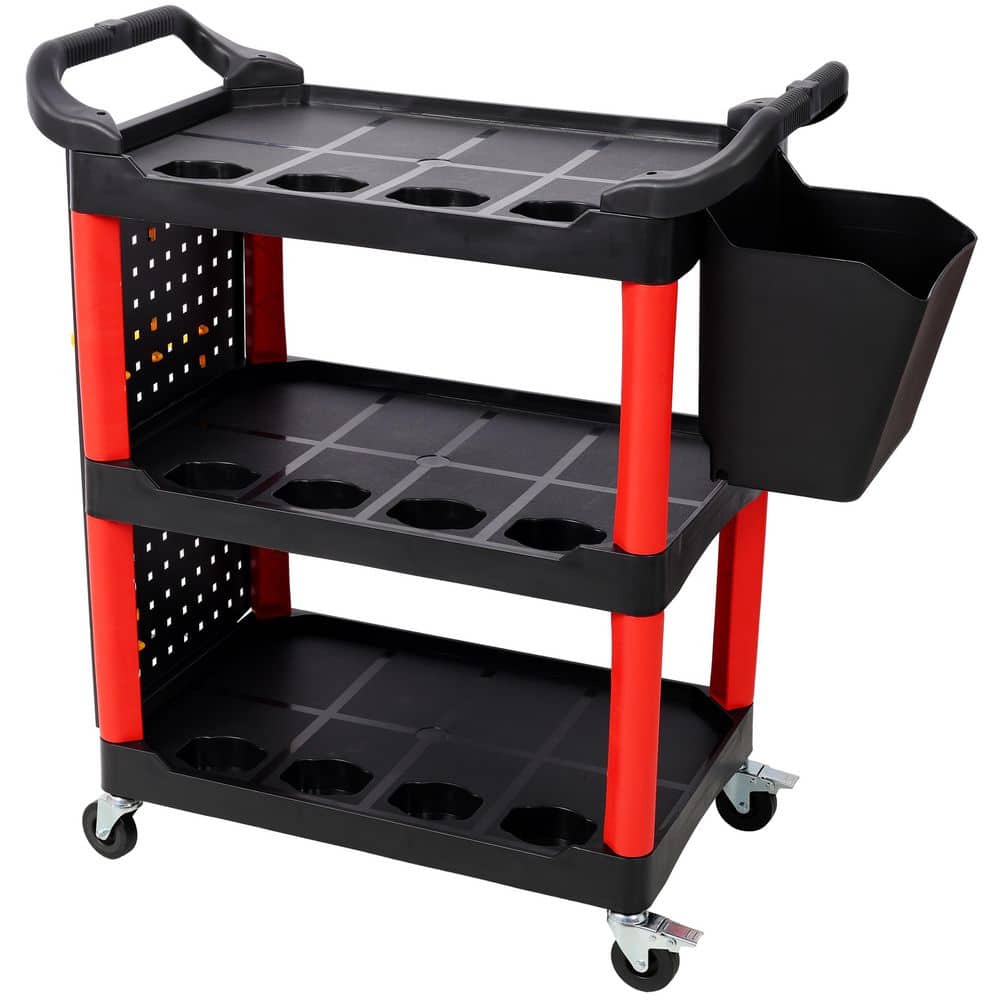 3-Tier Plastic Rolling 4-Wheeled Auto Detail Utility Cart in Red and Black with Bucket, Pegboard and Hook price history on PriceWatchPro