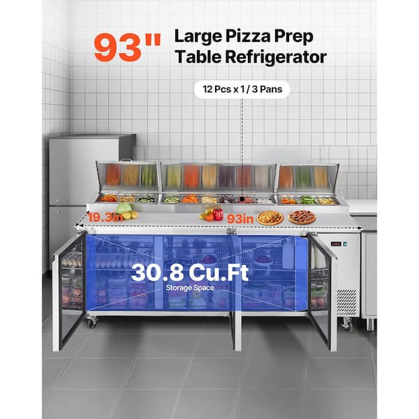 Commercial Refrigerator 93 in. Sandwich and Salad Prep Table 30.8 cu.ft. Stainless Steel Food Prep Station Cutting Board