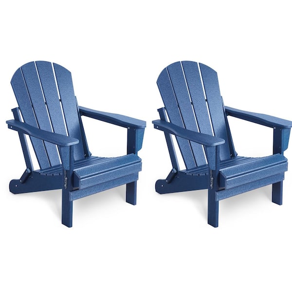 Unbranded Classic Navy Blue Folding HDPE Adirondack Chair (2-Pack)
