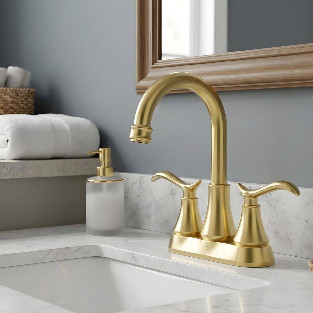 4 in. Centerset Double Handle Bathroom Sink Faucet with 360 Degree High Arc Swivel Spout in Brushed Gold price history on PriceWatchPro