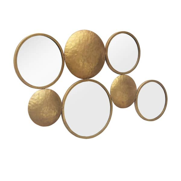 Parisloft 36.2 in. W x 21.625 in. H Antique Gold Circles Rustic Metal Wall Mirror