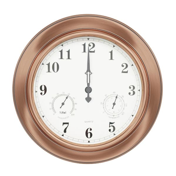 Pure Garden Indoor/Outdoor Copper 18" Wall Clock with Waterproof Thermometer and Hygrometer