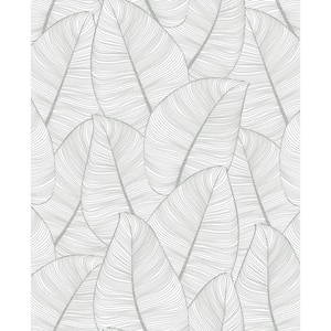Metallic Leaf Grey and White Paper Non - Pasted Strippable Wallpaper Roll (Cover 56.05 sq. ft.)