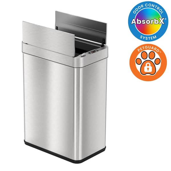 iTouchless 13 Gal. / 49 Liter Stainless Steel Wings Sensor Lid Household Metal Trash Can with Odor Filter