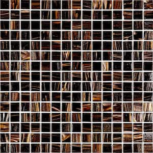 Mingles 12 in. x 12 in. Glossy Bark Brown Glass Mosaic Wall and Floor Tile (20 sq. ft./case) (20-pack)