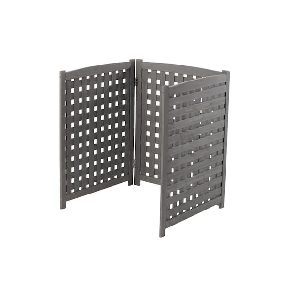 Unbranded 38 in. 3-Panel Grey Wood Lattice Outdoor Air Conditioner Fence Screen Patio Privacy Fence for Trash Can, Pool, Garden