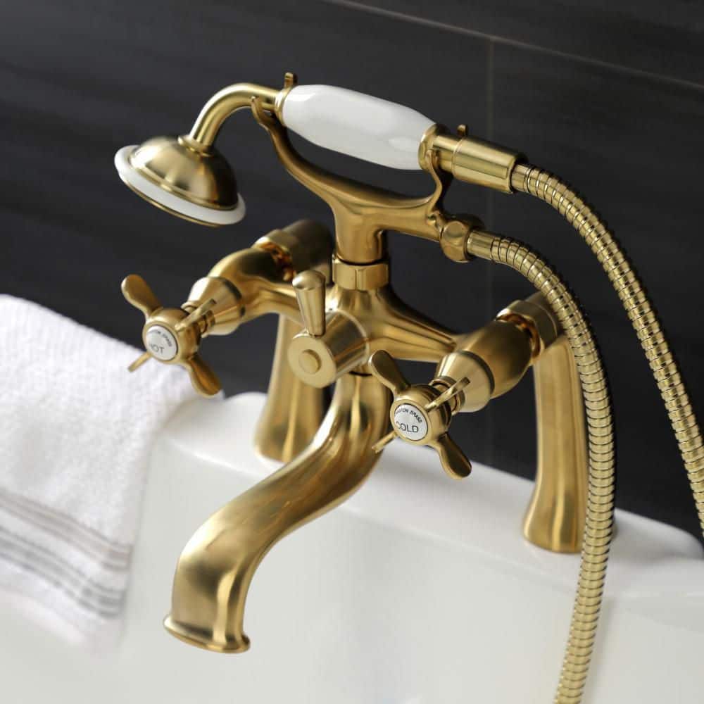 Brushed Brass Deck Mount Clawfoot Tub Faucet with Hand Shower