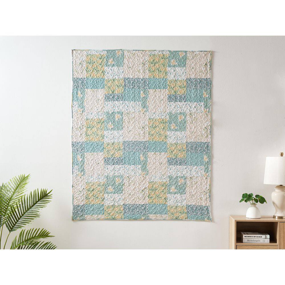Evangeline Mist Cotton Patchwork Quilted Throw Blanket 50" x 60"