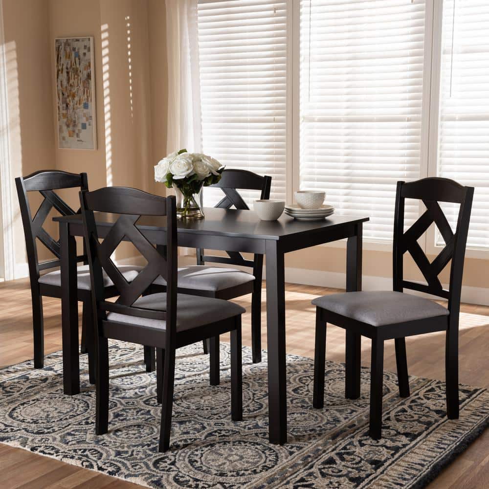 Espresso Brown and Gray 5-Piece Rubberwood Dining Set