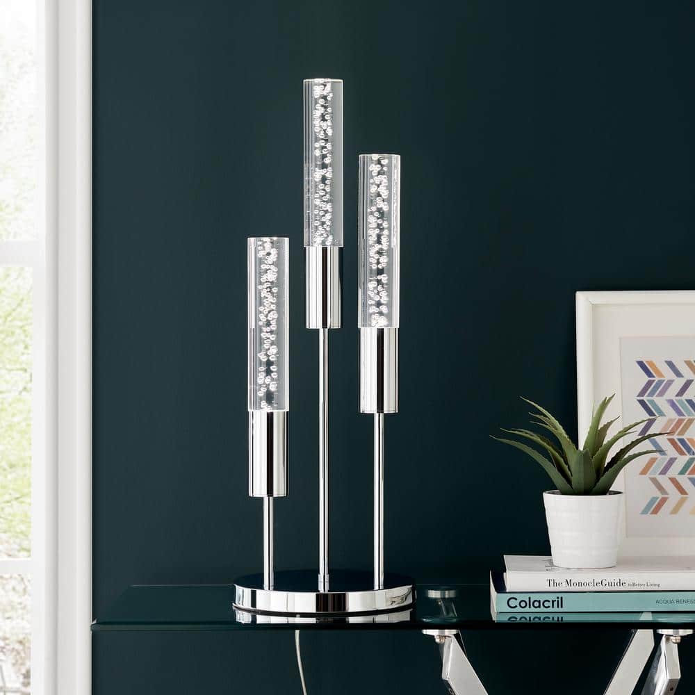 Modern Silver Acrylic Tube Table Lamp Set with Chrome Finish