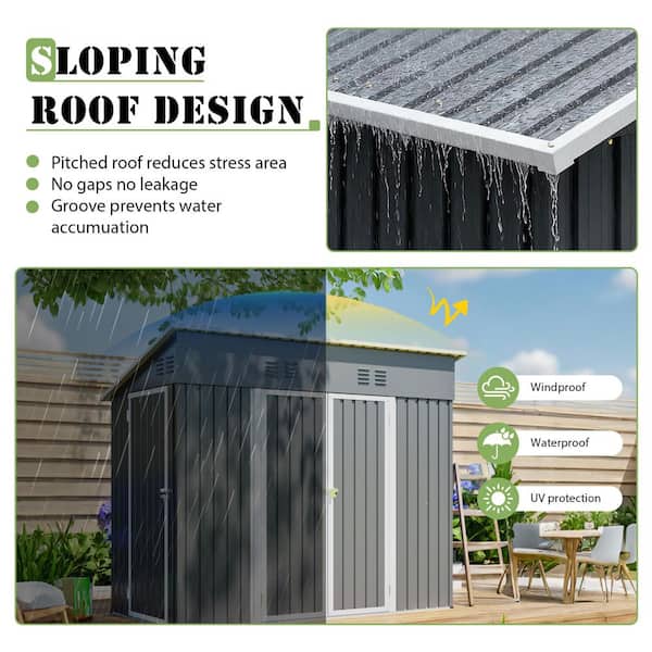 Thanaddo 4 ft. D x 8 ft. W Outdoor Metal Lean-to Shed Garden Tool