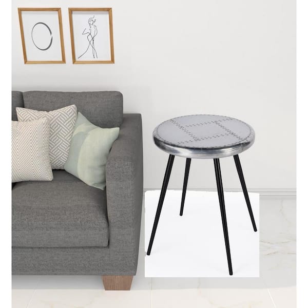 HomeRoots 18 in. Silver Round MDF End Table