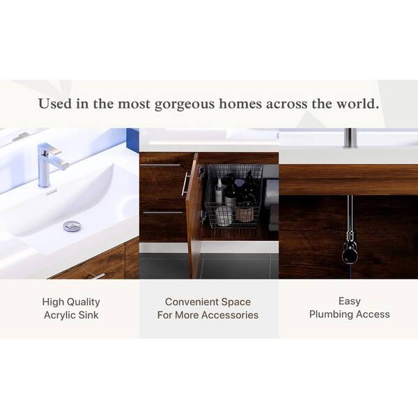 Axel 60 in. W x 22 in. D x 24 in. H Single Sink Floating Bath Vanity in Rosewood with White Acrylic Top