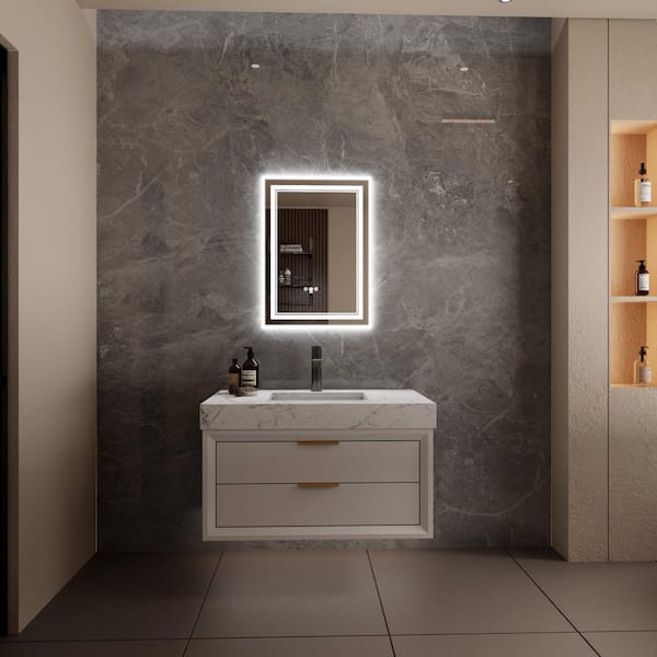 Unbranded 2-0 in. W x 2-8 in. H Rectangular Frameless Wall Mounted LED Bathroom Vanity Mirror in Silver