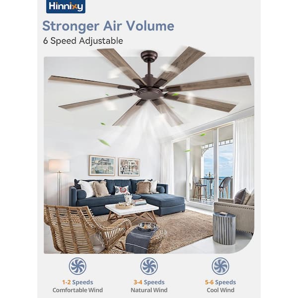 65 in. Large Dark Wood Indoor/Covered Outdoor Downrod Mount 6-Speed Ceiling Fan No Light with Remote Control