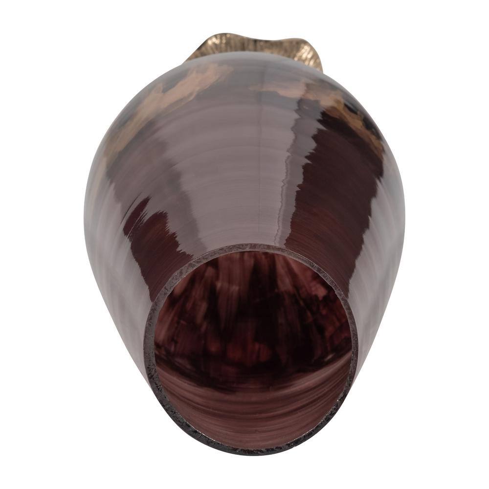 15" Bronze & Copper Glass Vase with Leaf Base