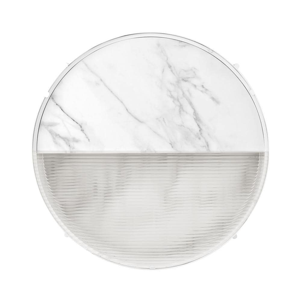 White Calacatta Marble Round Coffee Table with Fluted Glass