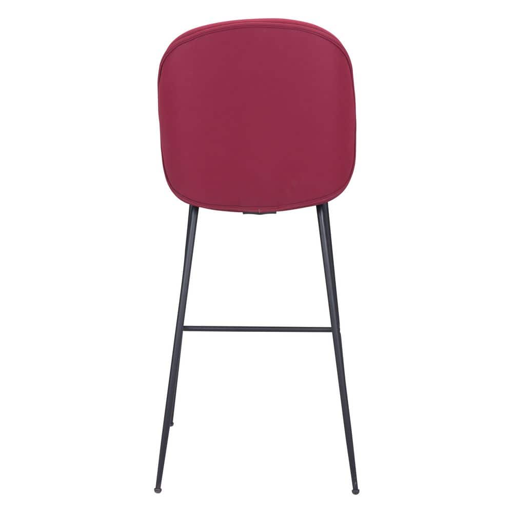 Miles Contemporary Red Velvet & Matte Black Metal Barstool