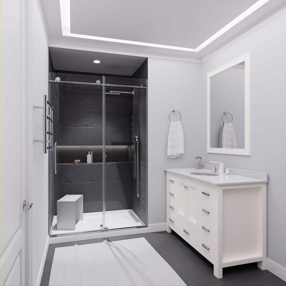 Leon 48" Polished Chrome Frameless Sliding Shower Door with Clear Glass