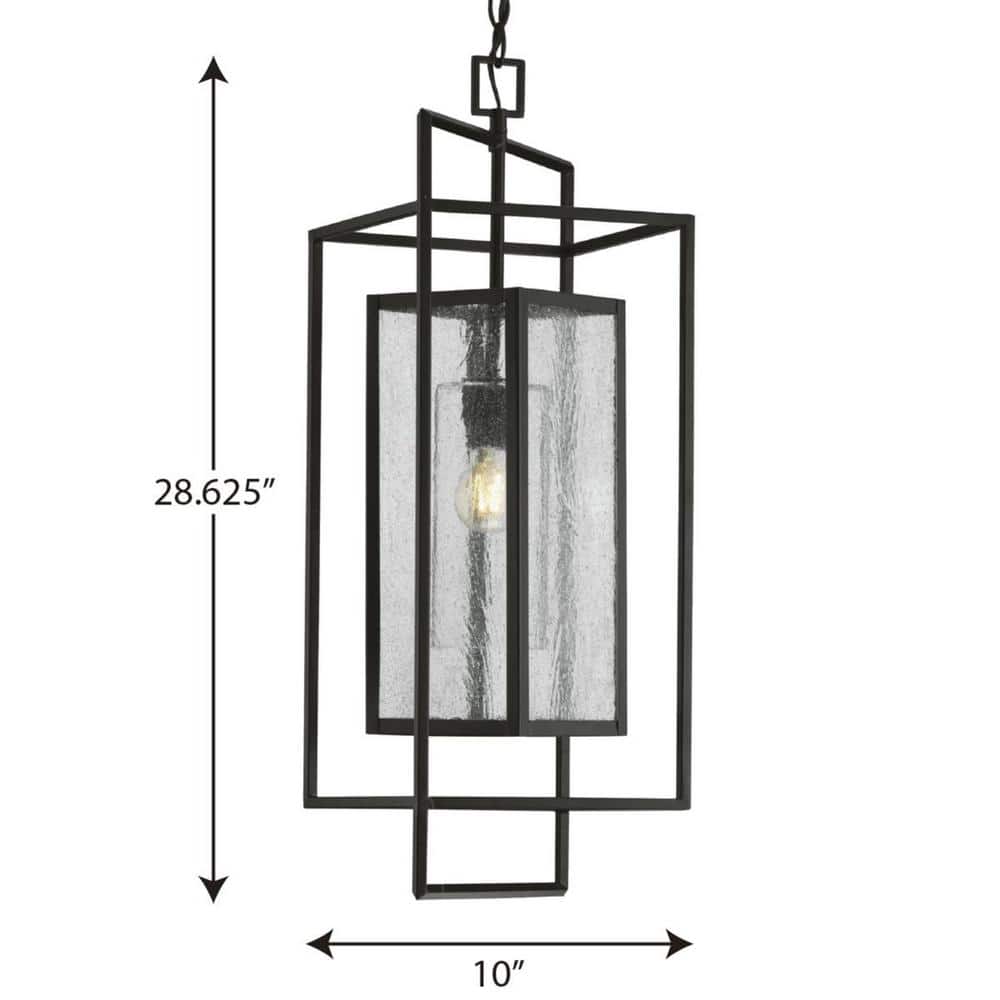 Matte Black Seeded Glass Outdoor Hanging Pendant Light