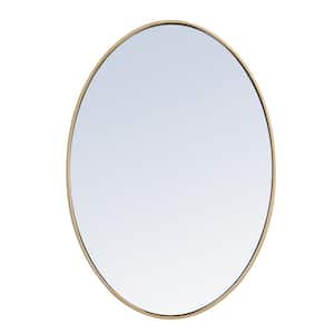 Timeless Home 34 in. W x 24 in. H Contemporary Metal Framed Oval Brass Mirror