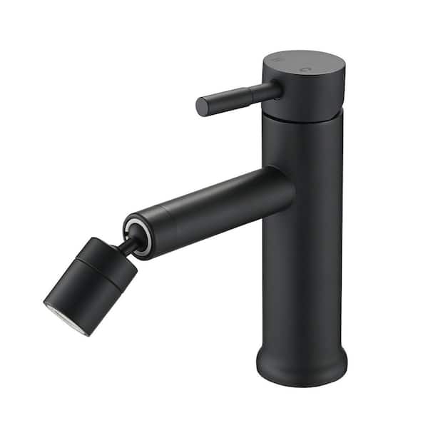Single Handle Single Hole Bathroom Faucet with 360° Swivel Spout Stainless Steel Vanity Basin Taps in Matte Black