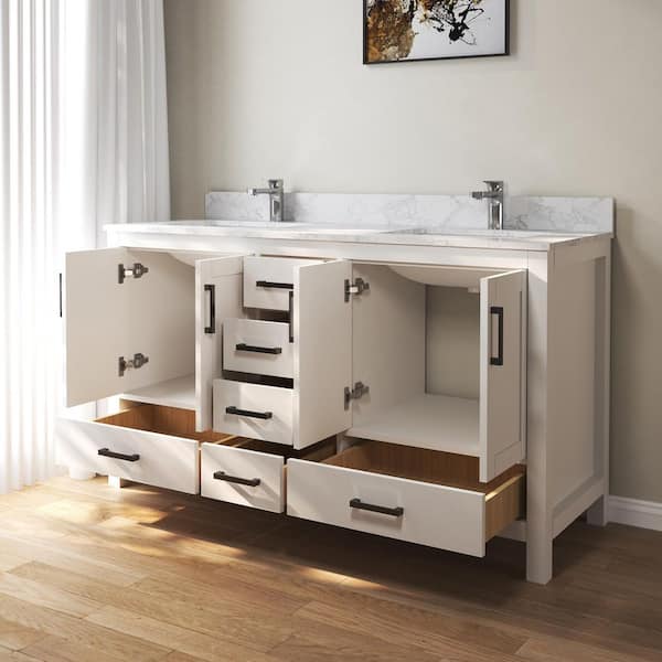 60 in. W x 22 in. D x 35 in. H Double Sinks Bath Vanity Cabinet in White with Cultured Marble Top