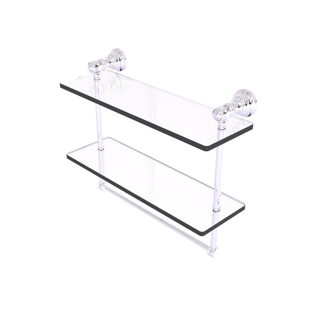 Allied Brass Carolina Collection 16 in. x 9.5 in. H  x 5.54 in. D Brass Rectangular Double Glass Shelf Towel Bar in Polished Chrome